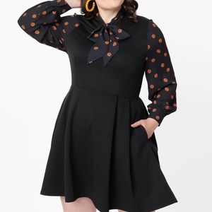 Smak Parlour Plus Size Black & Pumpkin Print She.E.O. Fit & Flare Dress